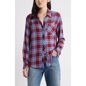Rails Hunter Plaid Merlot Sky Blush Button Down Shirt Womens Size XXL Preppy
